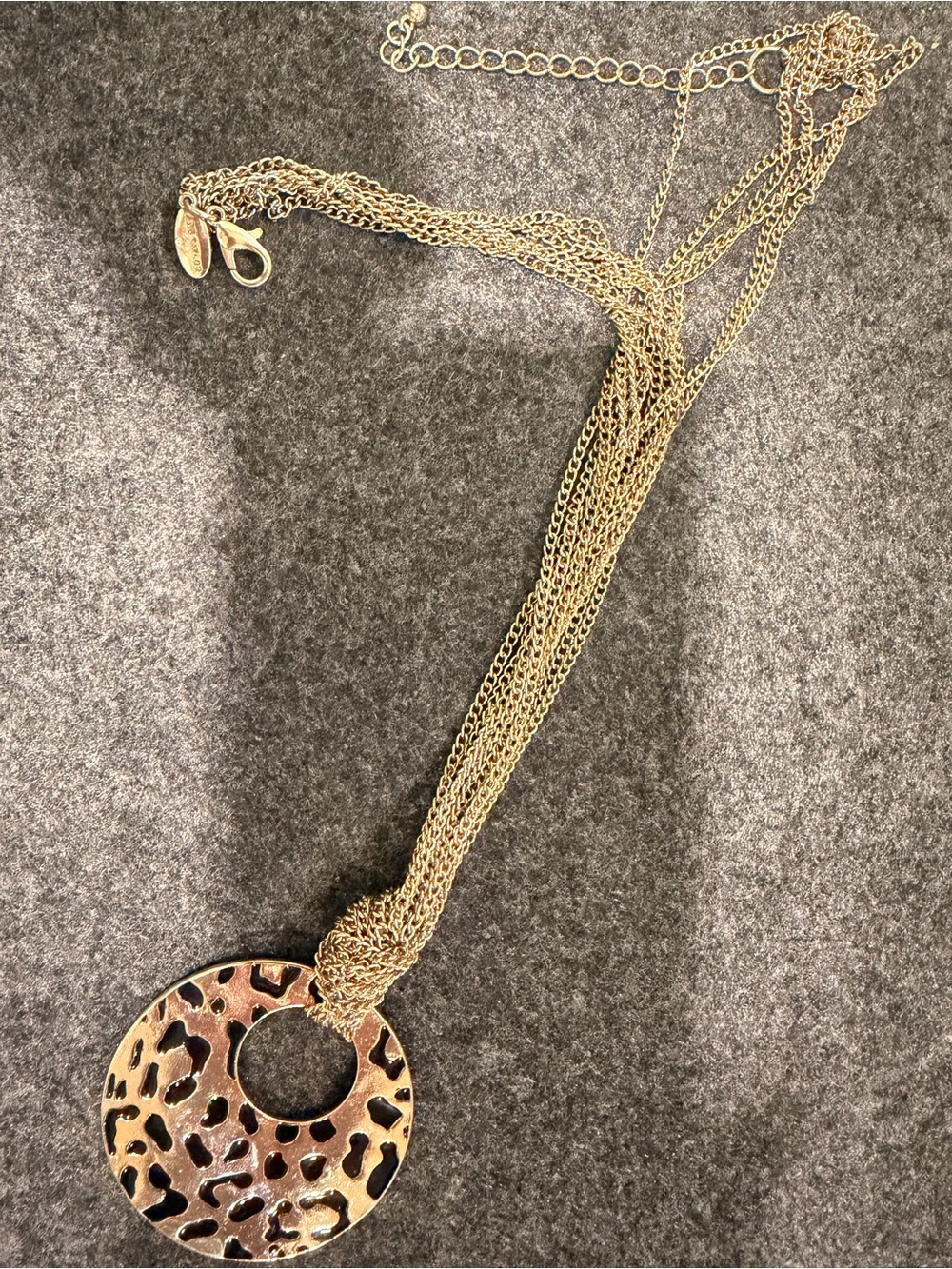 Ann Taylor Gold-Tone Multi-Strand Necklace with Leopard Cutout Pendant
